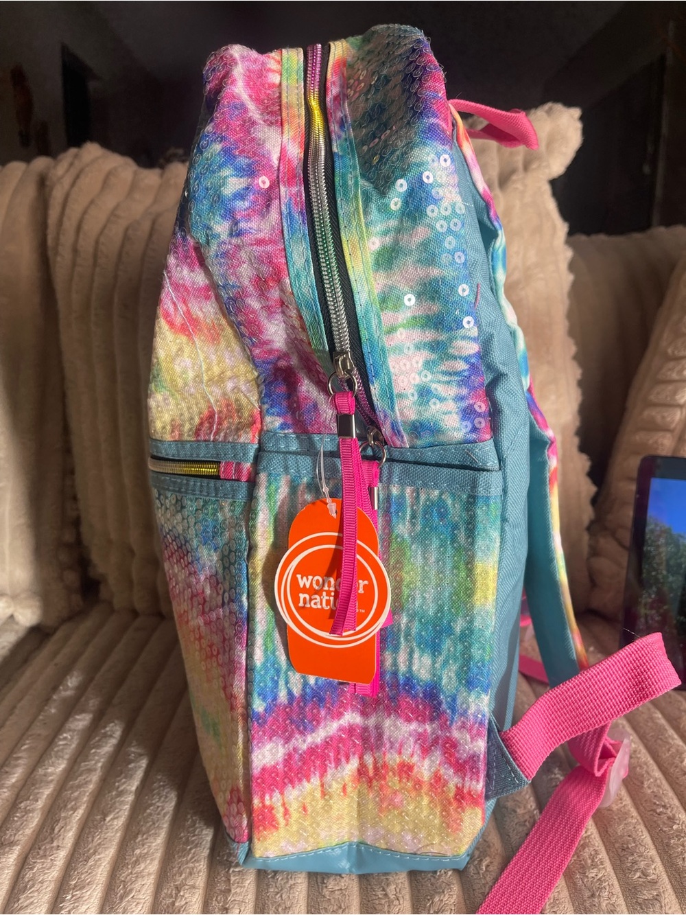 Wonder Nation Rainbow Sequin Tie-Dye Backpack with Pink Accents New With Tags - Picture 4 of 10
